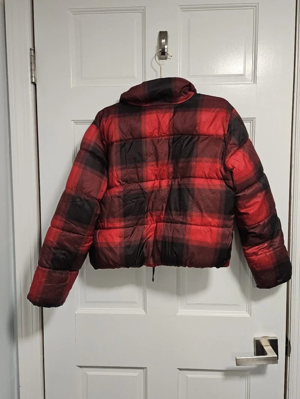 Old Navy Girls Plaid Red Black Buffalo Print Puffer Jacket Size L (10-12)